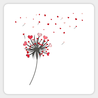 Dandelion with red retro hearts Sticker